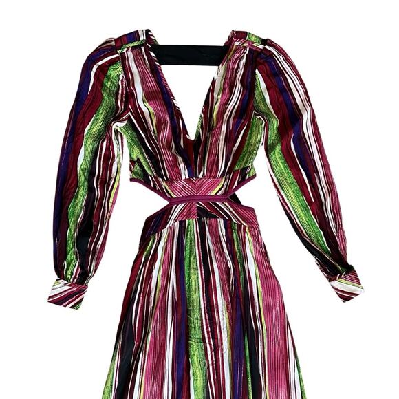 Diane Von Furstenberg DVF Women’s Jenifer Long Sleeve Cutout Striped Maxi Dress - Picture 3 of 16